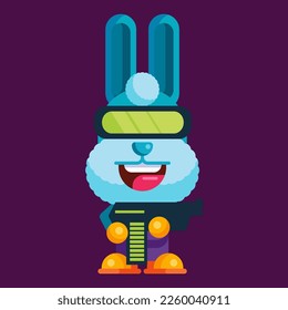 Funny cartoon smiling rabbit character flat design illustration mascot