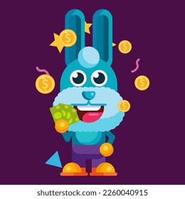 Funny cartoon smiling rabbit character flat design illustration mascot