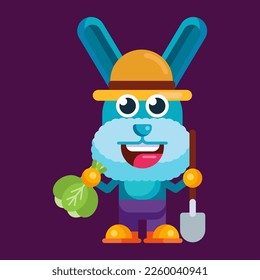 Funny cartoon smiling rabbit character flat design illustration mascot
