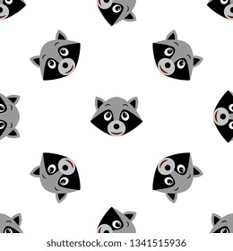 Funny cartoon smiling raccoon face- seamless pattern. Background, textile, backdrop, wrapper, fabric. Vector file  not cropped - clipping mask used for easy editing.