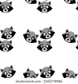 Funny cartoon smiling raccoon face- seamless pattern. Background, textile, backdrop, wrapper, fabric. Vector file  not cropped - clipping mask used for easy editing.