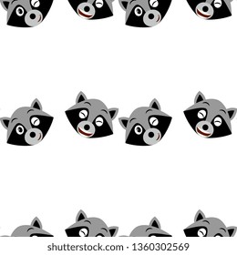 Funny cartoon smiling raccoon face- seamless pattern. Background, textile, backdrop, wrapper, fabric. Vector file  not cropped - clipping mask used for easy editing.