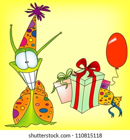 Funny cartoon snail with presents