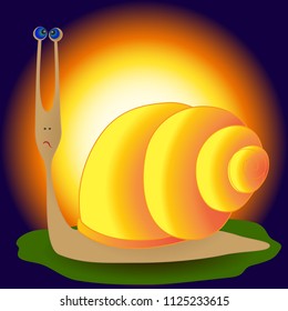 funny cartoon snails against the sunset. EPS 10.