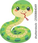 Funny cartoon snake isolated on white background. Year of the Serpent. Vector illustration.