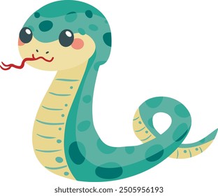 Serpiente divertida de la historieta aislada en el fondo blanco. Año de la Serpiente. Ilustración vectorial.