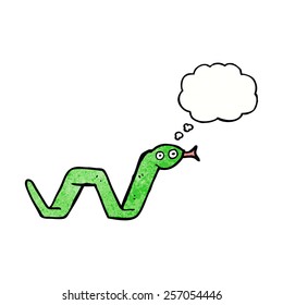 serpiente de caricatura divertida con burbuja de pensamiento