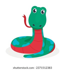 Funny cartoon snake with tongue. Vector graphic.