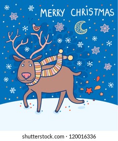 Funny cartoon snowman - merry christmas card