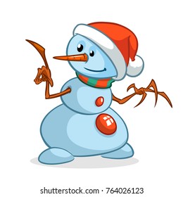 Funny cartoon snowman outlined. Christmas snowman character  illustration isolated