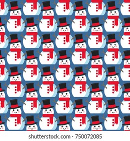 Funny cartoon snowman, Sesmless vector illustration with snowmen in hat