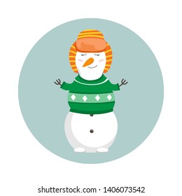 Funny cartoon snowman. Vector Merry Christmas and Happy New Year illustration.