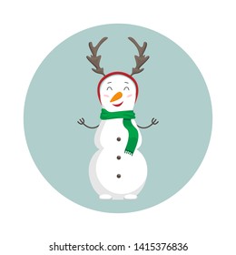 Funny cartoon snowman. Vector Merry Christmas and Happy New Year illustration.