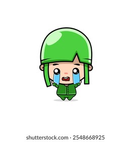 Funny cartoon soldier with crying expression 