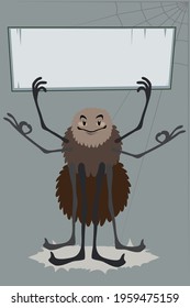 Funny cartoon spider with a banner