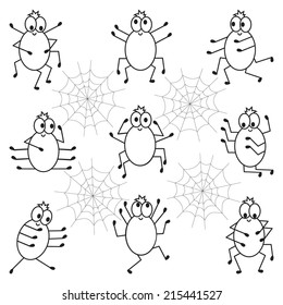 Funny Cartoon Spiders Coloring Page Halloween Stock Vector (Royalty ...