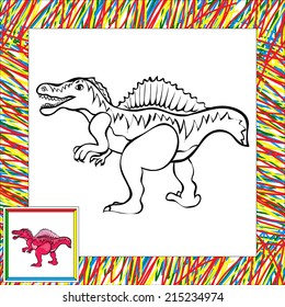 Funny cartoon spinosaurus. Coloring book for children