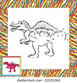 Funny cartoon spinosaurus. Coloring book for children dot to dot