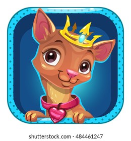 Funny cartoon square app icons for application store. Game logo template with cute dog princess, vector element for gui design.