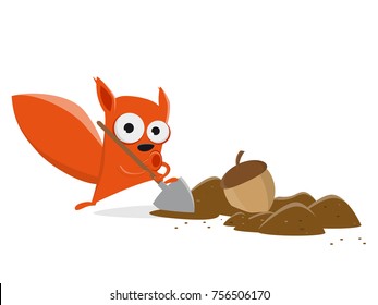 Funny Cartoon Squirrel Hiding A Nut Clipart