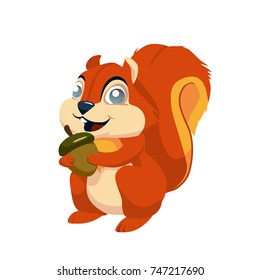 funny cartoon squirrel holding in its paws an acorn. vector