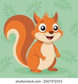 Funny Cartoon Squirrel. Portrait of cute little American Red Squirrel. Cute Squirrel friend Vector illustration. Cartoon chipmunk character design with flat color. Happy forest squirrel. 