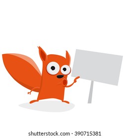 funny cartoon squirrel showing a sign