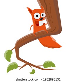 funny cartoon squirrel sitting on a tree