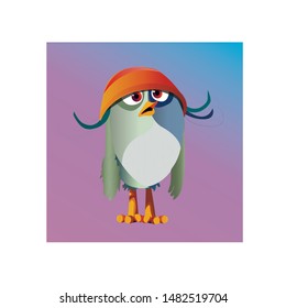Funny cartoon standing bird set on white background. Vector cute comic bird character.