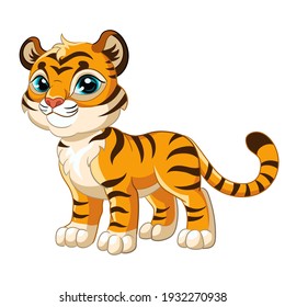 Funny Cartoon Standing Smiling Tiger Character Stock Vector (Royalty ...