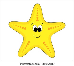 Funny cartoon starfish. Sea animal. Sea creatures. Sea monster. Vector illustration isolated on white background. Animal character. 