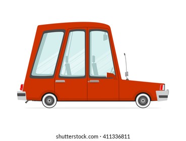 Funny cartoon station wagon on a white background. Flat vector