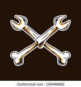 funny cartoon steel spanner tool repair - vector design