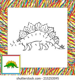 Funny cartoon stegosaurus. Coloring book for children dot to dot