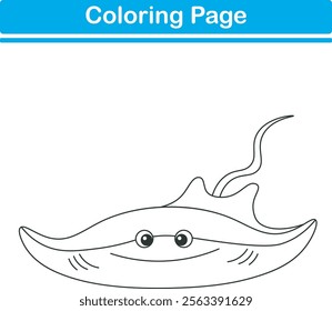 Funny cartoon stingray. Coloring pages. Vector illustration