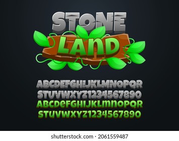 funny cartoon stone land game logo with wooden frame text effect