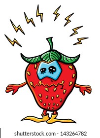 Funny cartoon strawberry on the white background