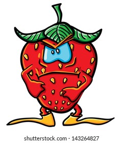 Funny cartoon strawberry on the white background