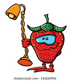 Funny cartoon strawberry on the white background