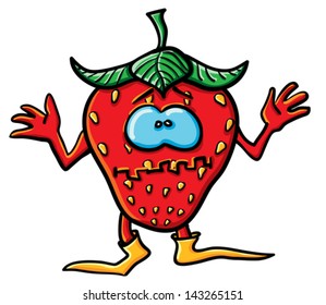 Funny cartoon strawberry on the white background