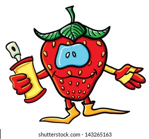 Funny cartoon strawberry on the white background