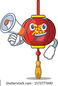 Funny cartoon style of asian lantern with megaphone