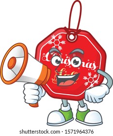 Funny cartoon style of christmas sale tag with megaphone