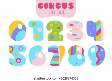 Funny cartoon style colorful vector numbers 0, 1, 2, 3, 4, 5, 6, 7, 8, 9 set 