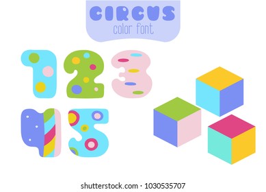 Funny cartoon style colorful vector numbers 1, 2, 3, 4, 5 set with toy blocks