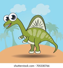 Funny cartoon style dinosaur vector illustration