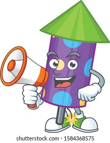 Funny cartoon style of dot fireworks rocket with megaphone