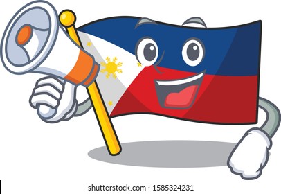 Funny cartoon style of flag philippines with megaphone