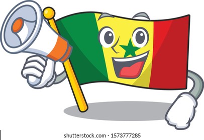 Funny cartoon style of Flag Senegal with megaphone