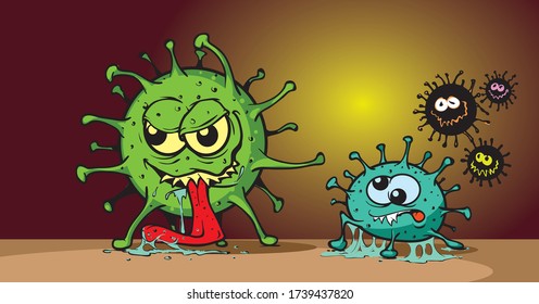 Funny cartoon style illustration on the subject of the corona virus.